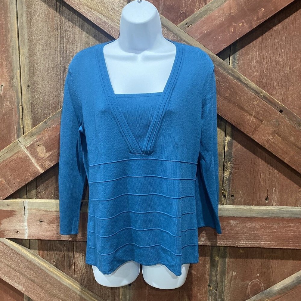 Spence Career Top Viscose Blouse Large V-Neck Turquoise Blue Business Wear